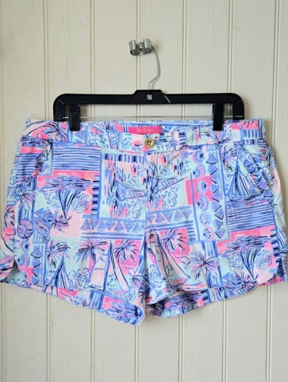 NWT Lilly Pulitzer Adie Ruffle Pocket Shorts Whisper Blue Yeah Buoy Size 12